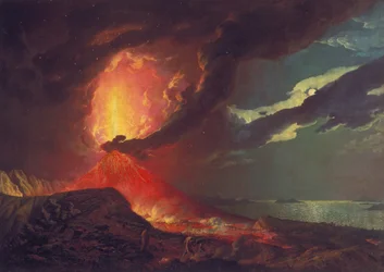 Vesuv při erupci s pohledem na ostrovy v Neapolském zálivu